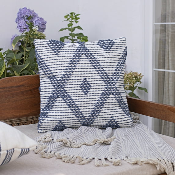 Ox Bay Petra 20" x 20" Navy/White Diamond Reversible Indoor/Outdoor Adult Decorative Throw Pillow Cover