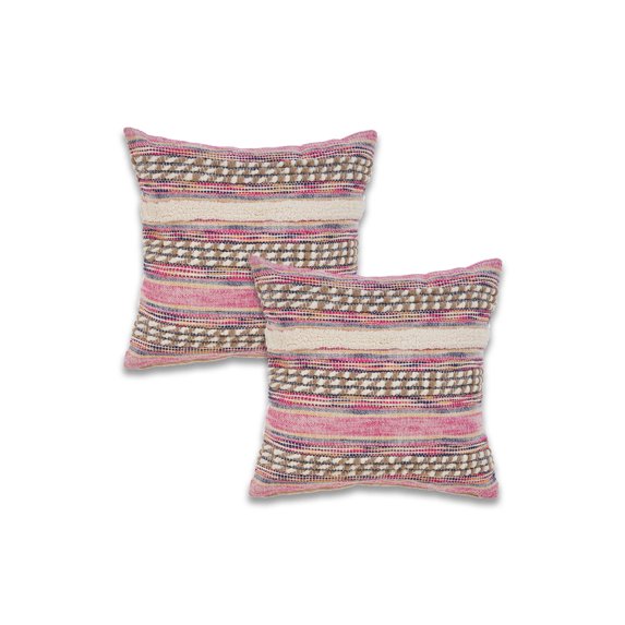 Ox Bay Pink Striped Cotton Blend Square 2 Piece Throw Pillow Set