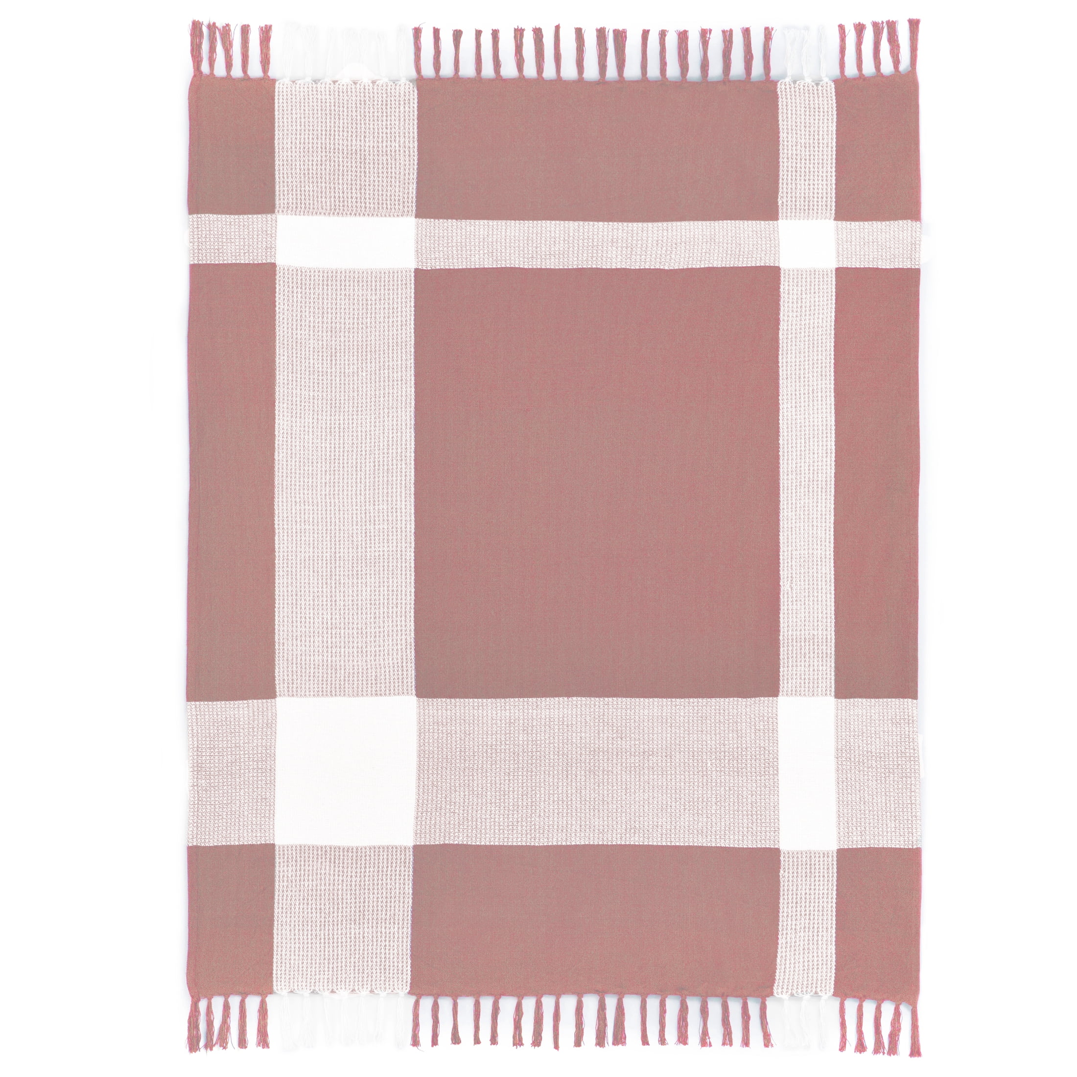 Ox Bay Pink/White Tartan Plaid Cotton Throw Blanket, 50" x 60"