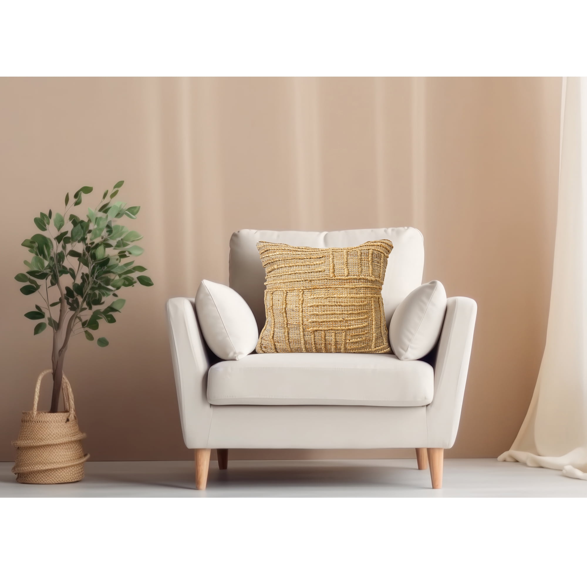 Ox Bay Pippa Striped Farmhouse Jute Hand Woven Throw Pillow, Natural, 22" x 22"
