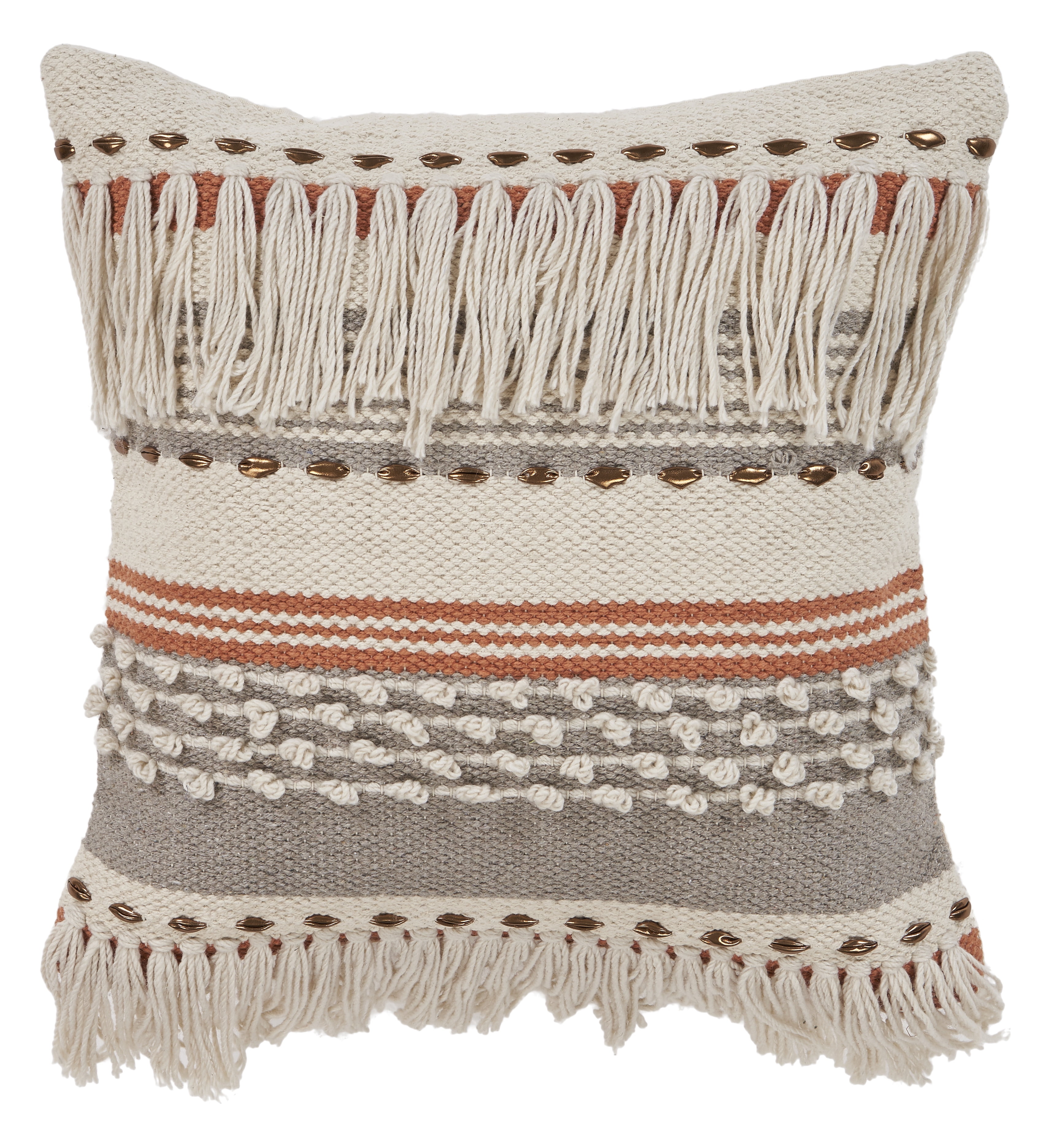 Laddha Home Designs Handwoven Striped Cotton Throw Pillow Cover - 18" - Beige and Orange