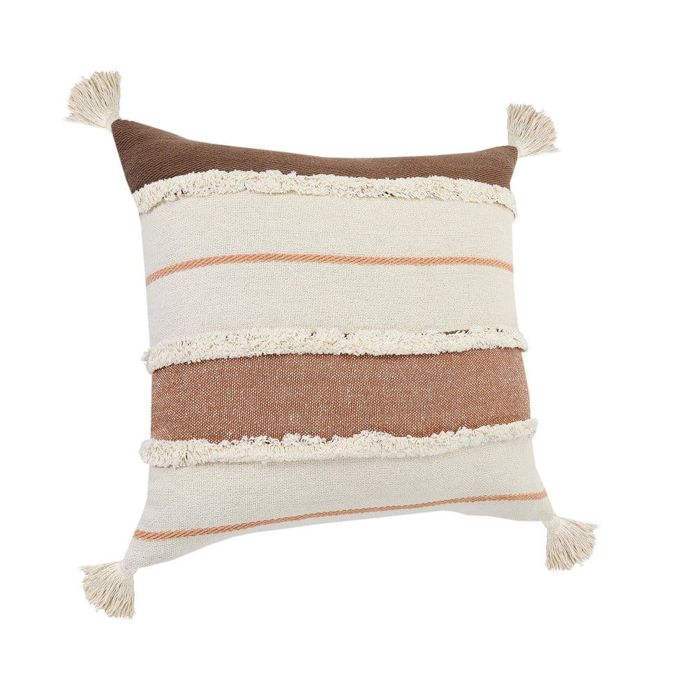 Quarry Brown and White Striped Tufted Square Throw Pillow