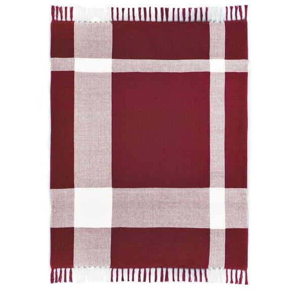 Ox Bay Red/White Tartan Plaid Cotton Throw Blanket, 50" x 60"