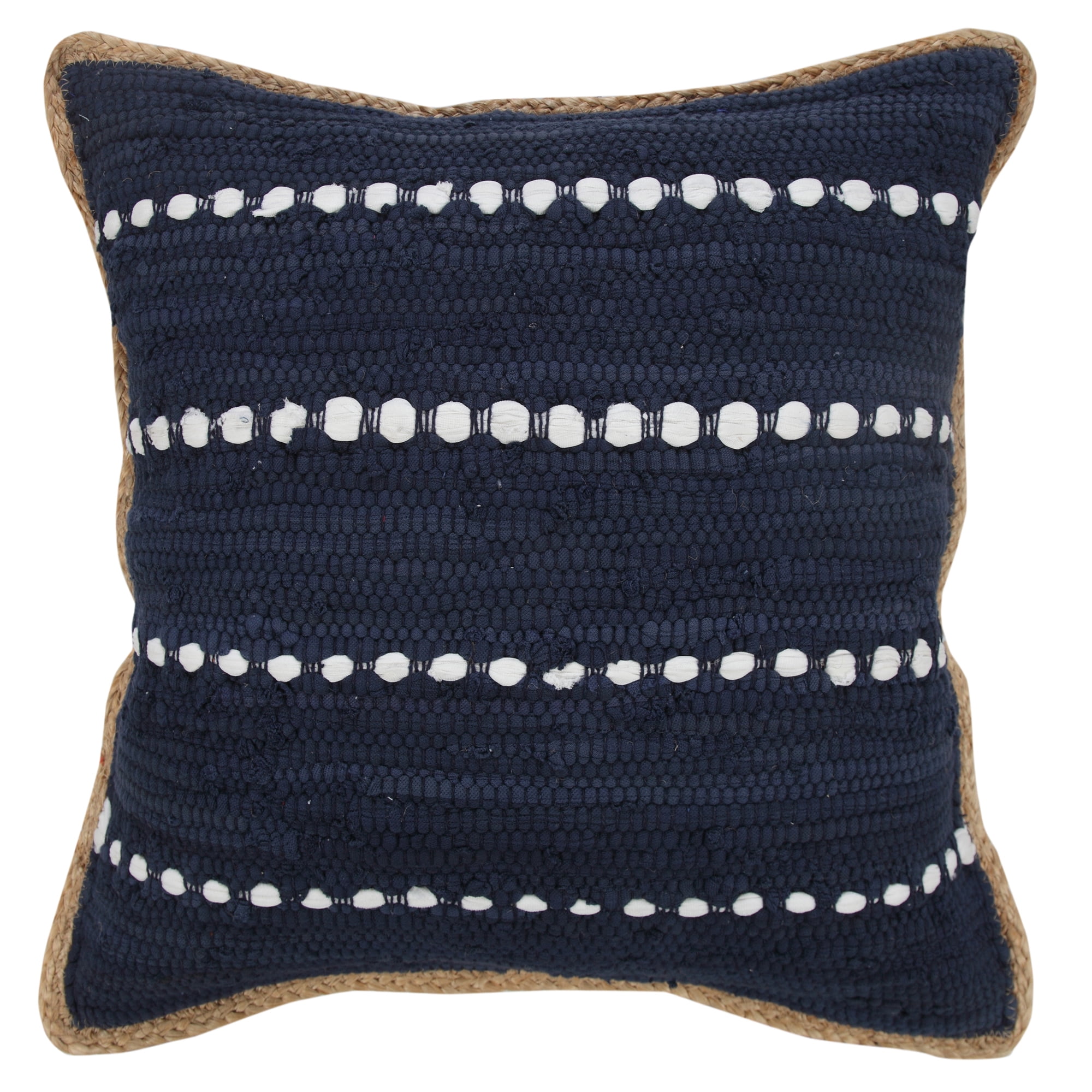 Navy and White Striped Cotton Jute Square Throw Pillow