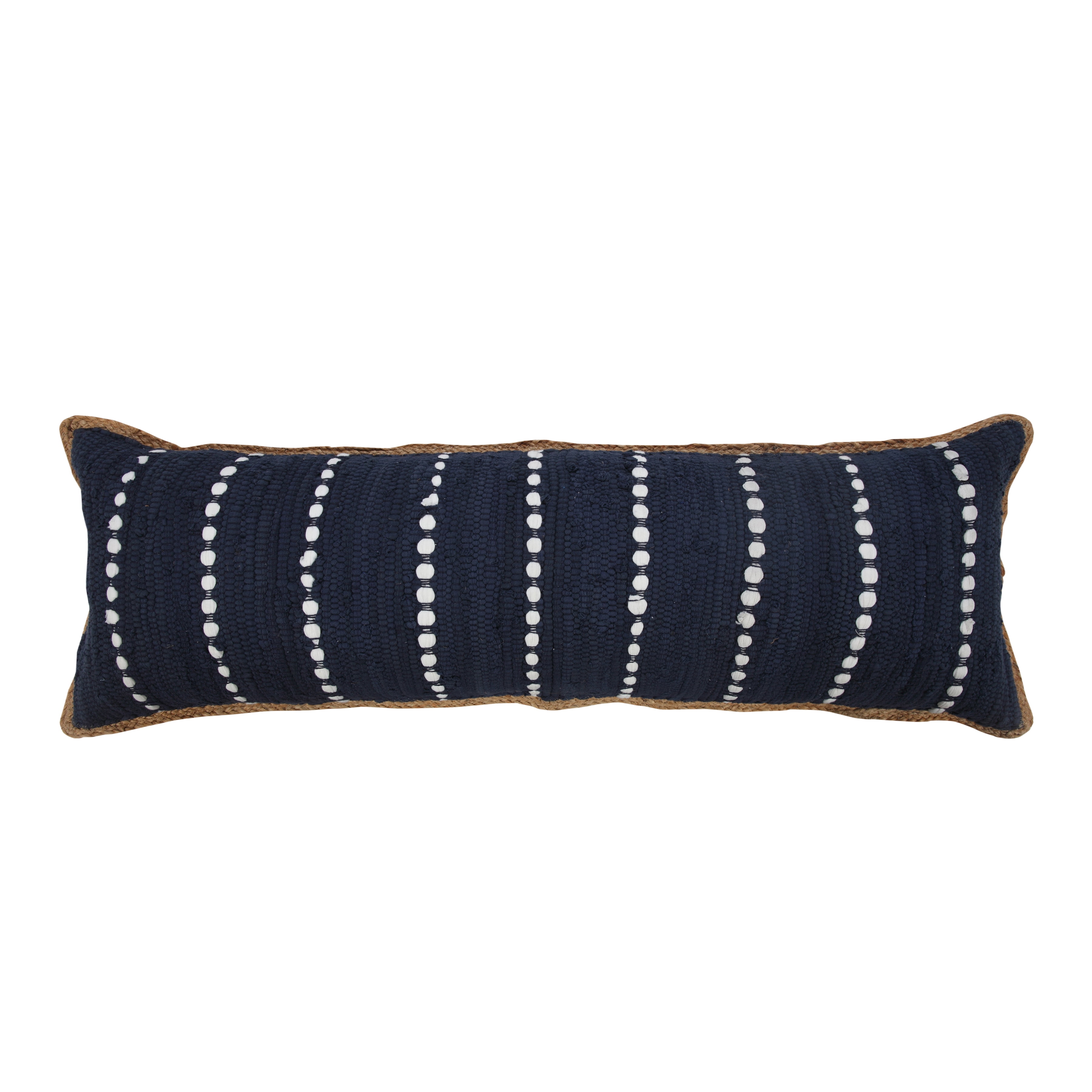 Ox Bay Ringo 14" x 36" Navy Blue/White Jute Bordered Striped Cotton Adult Decorative Throw Pillow