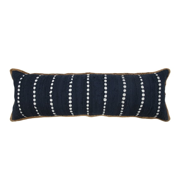 Ox Bay Ringo 14" x 36" Navy Blue/White Jute Bordered Striped Cotton Adult Decorative Throw Pillow