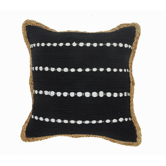 Ox Bay Ringo 18" x 18" Black/White Jute Bordered Striped Cotton Adult Decorative Throw Pillow