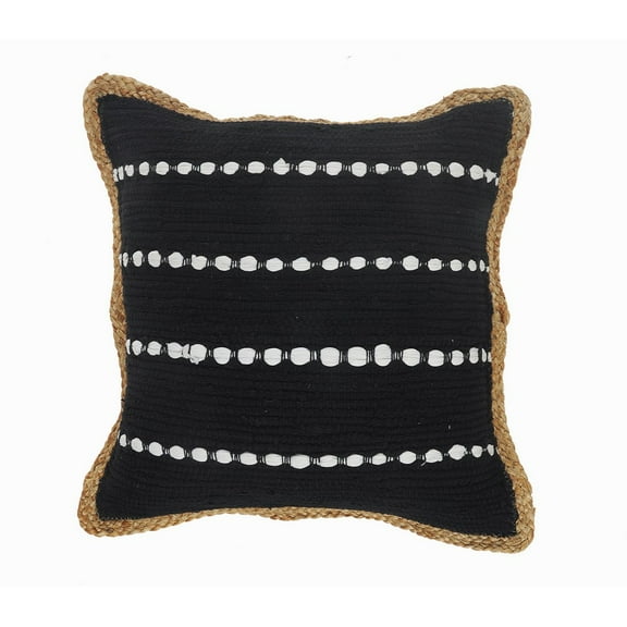 Ox Bay Ringo 18" x 18" Black/White Jute Bordered Striped Cotton Adult Decorative Throw Pillow