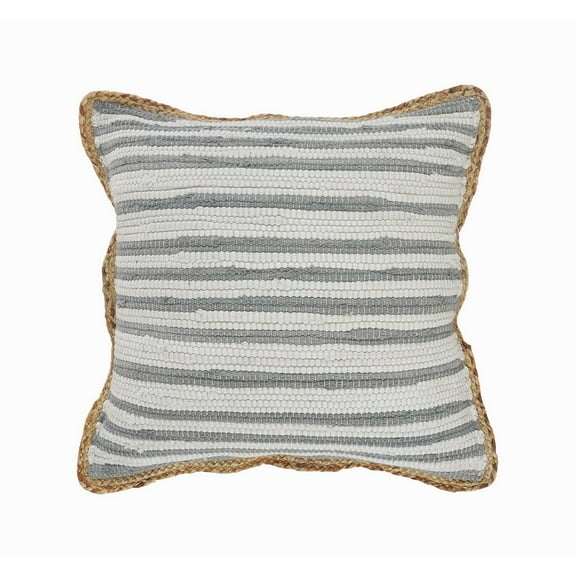 Ox Bay Ringo 18" x 18" Gray/White Jute Bordered Striped Cotton Adult Decorative Throw Pillow