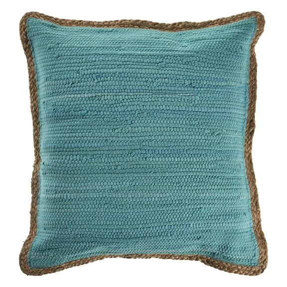 Ox Bay Ringo 20" x 20" Blue Jute Bordered Cotton Adult Decorative Throw Pillow