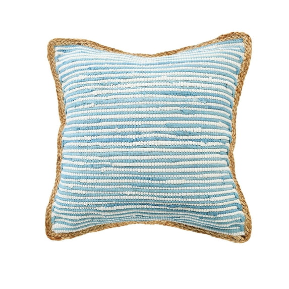 Ox Bay Ringo 20" x 20" Blue/White Jute Bordered Striped Cotton Adult Decorative Throw Pillow Cover