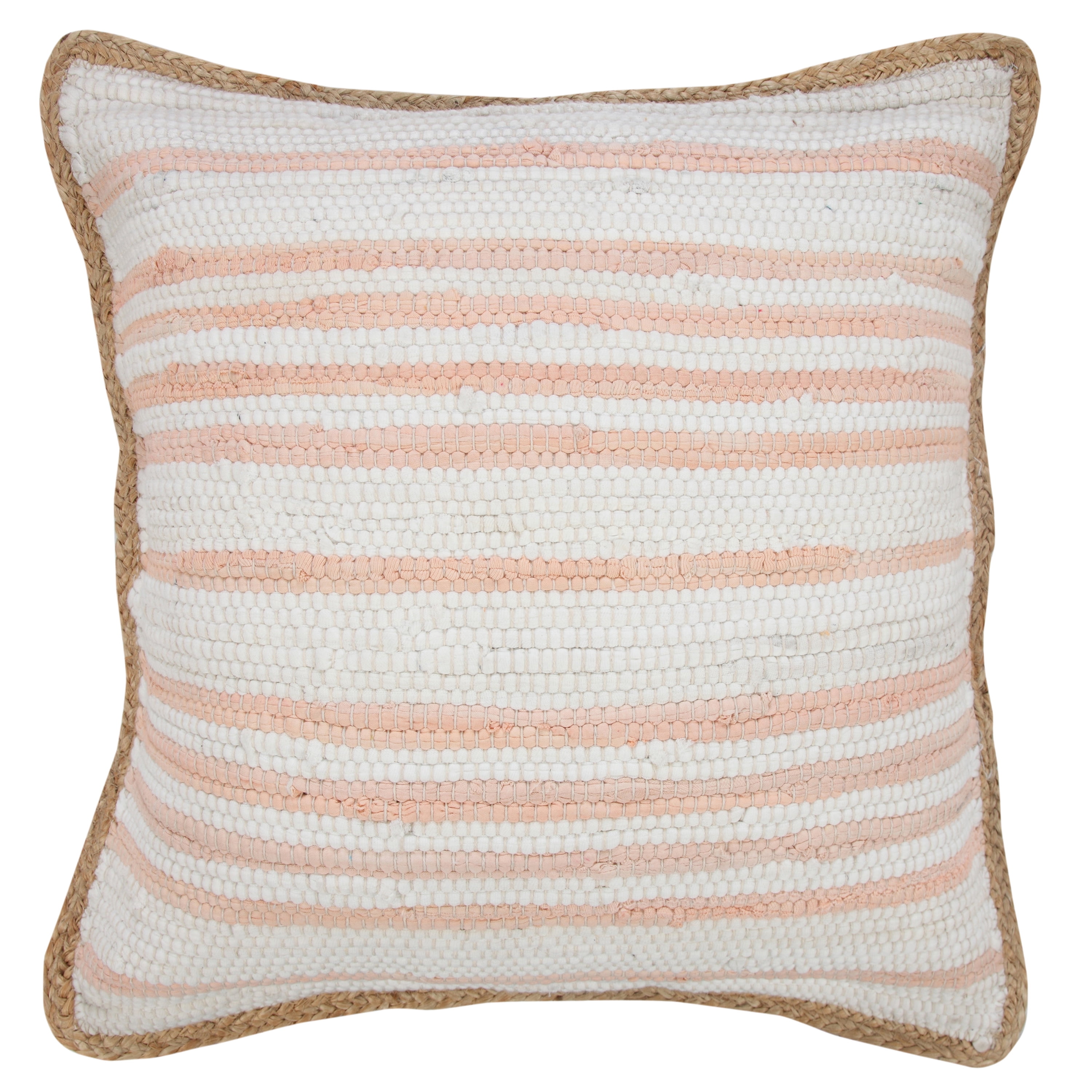 Ox Bay Ringo 20" x 20" Coral Pink Jute Bordered Striped Cotton Adult Decorative Throw Pillow Cover