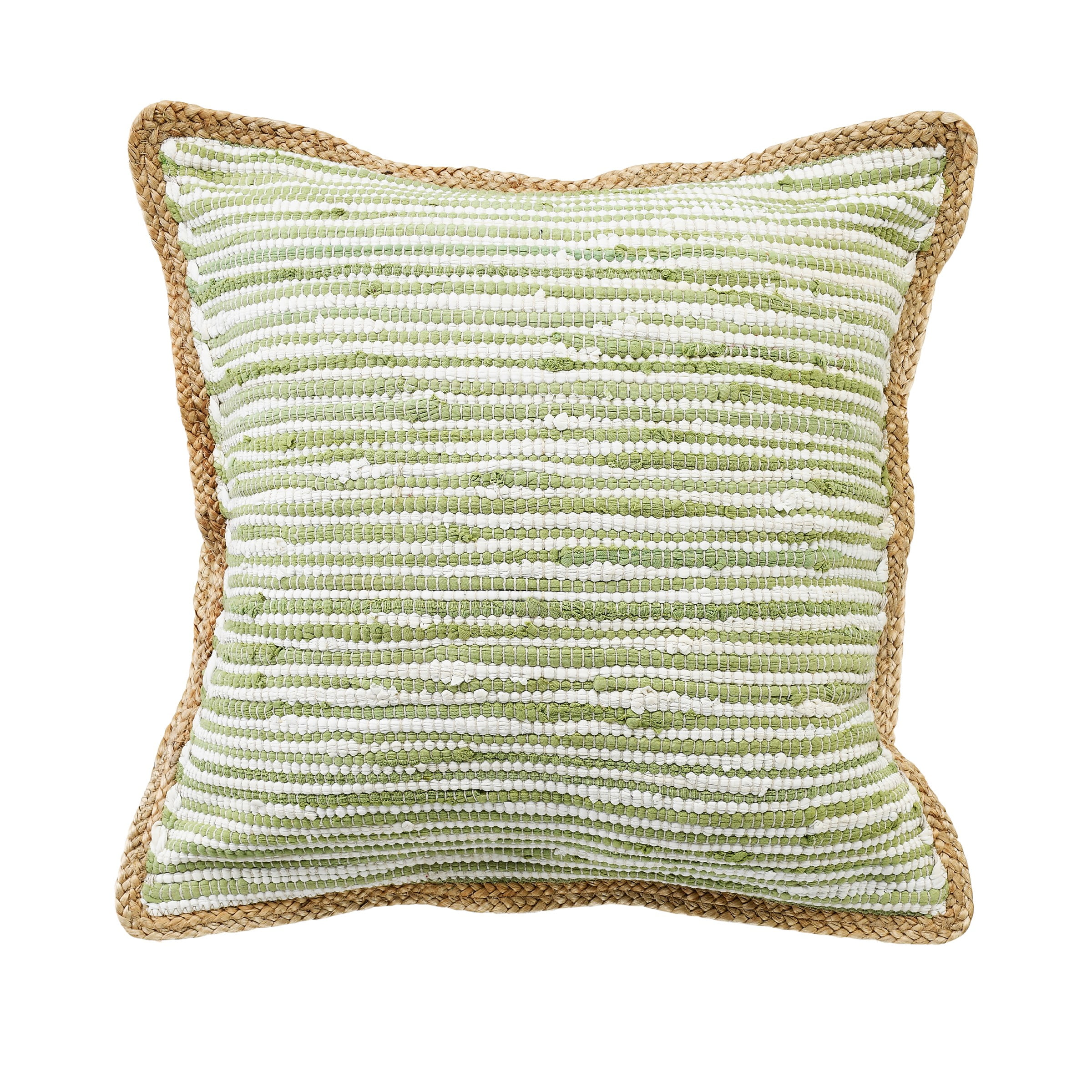 Turquoise and Jute Bordered Square Throw Pillow, 20" x 20"