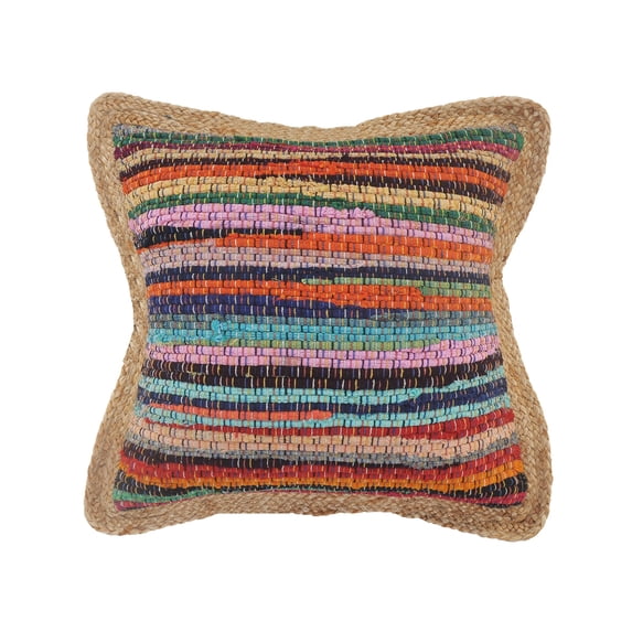 Laddha Home Designs Handwoven Braided Striped Cotton Throw Pillow Cover - 20" - Multicolored
