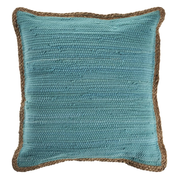 Ox Bay Ringo 20" x 20" Teal/Blue Jute Bordered Cotton Adult Decorative Throw Pillow