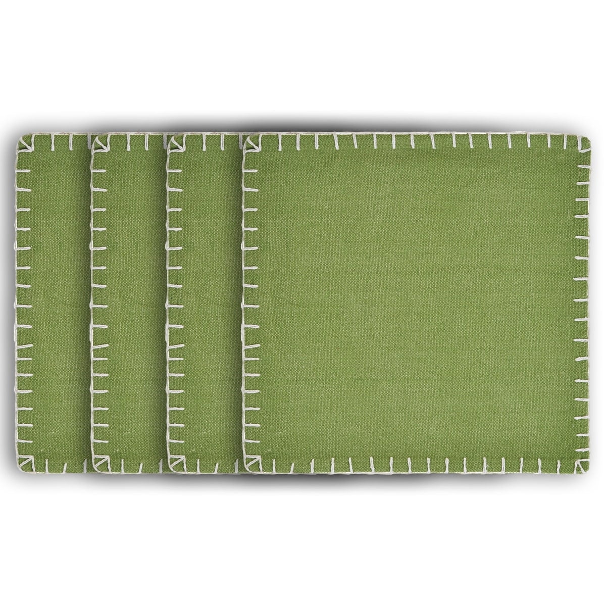 Ox Bay Ripple Set of 4 Cotton Place Mat, Green Stitch Bordered