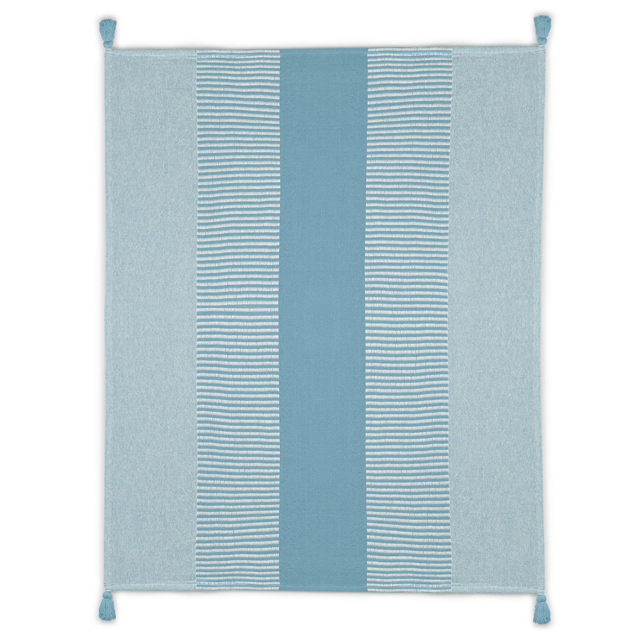 Ox Bay Rory Blue/White Striped Lightweight Cotton with Tassels Throw Blanket, 50" x 60"