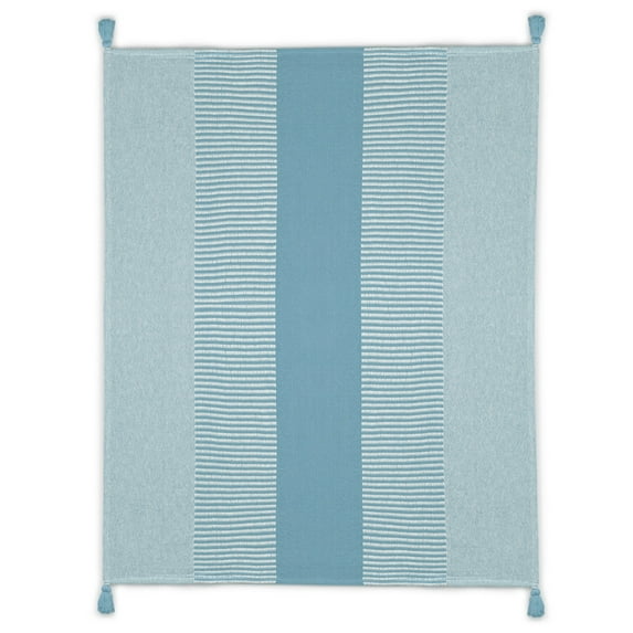 Ox Bay Rory Blue/White Striped Lightweight Cotton with Tassels Throw Blanket, 50" x 60"