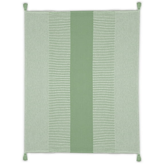 Ox Bay Rory Pastel Green/White Striped Lightweight Cotton with Tassels Throw Blanket, 50" x 60"