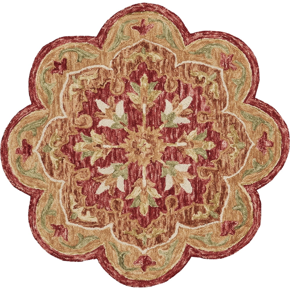 Handmade Red Floral Wool Tufted Round Area Rug, 6 ft.