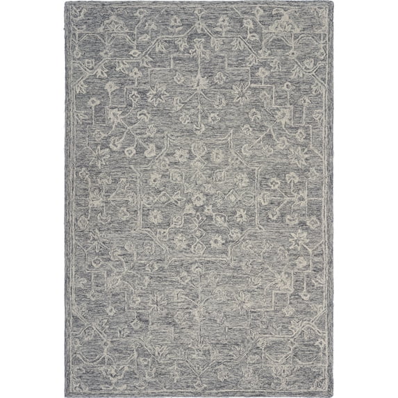 LR Home Sage 3' x 5' Gray/Ivory Floral Wool Indoor Area Rug