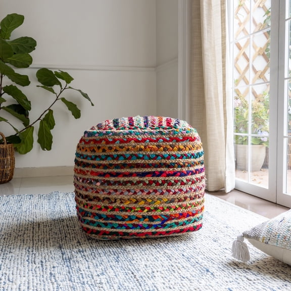 Ox Bay Sage Square Multicolor Striped Indoor Pouf Ottoman, 18"H x 18"W