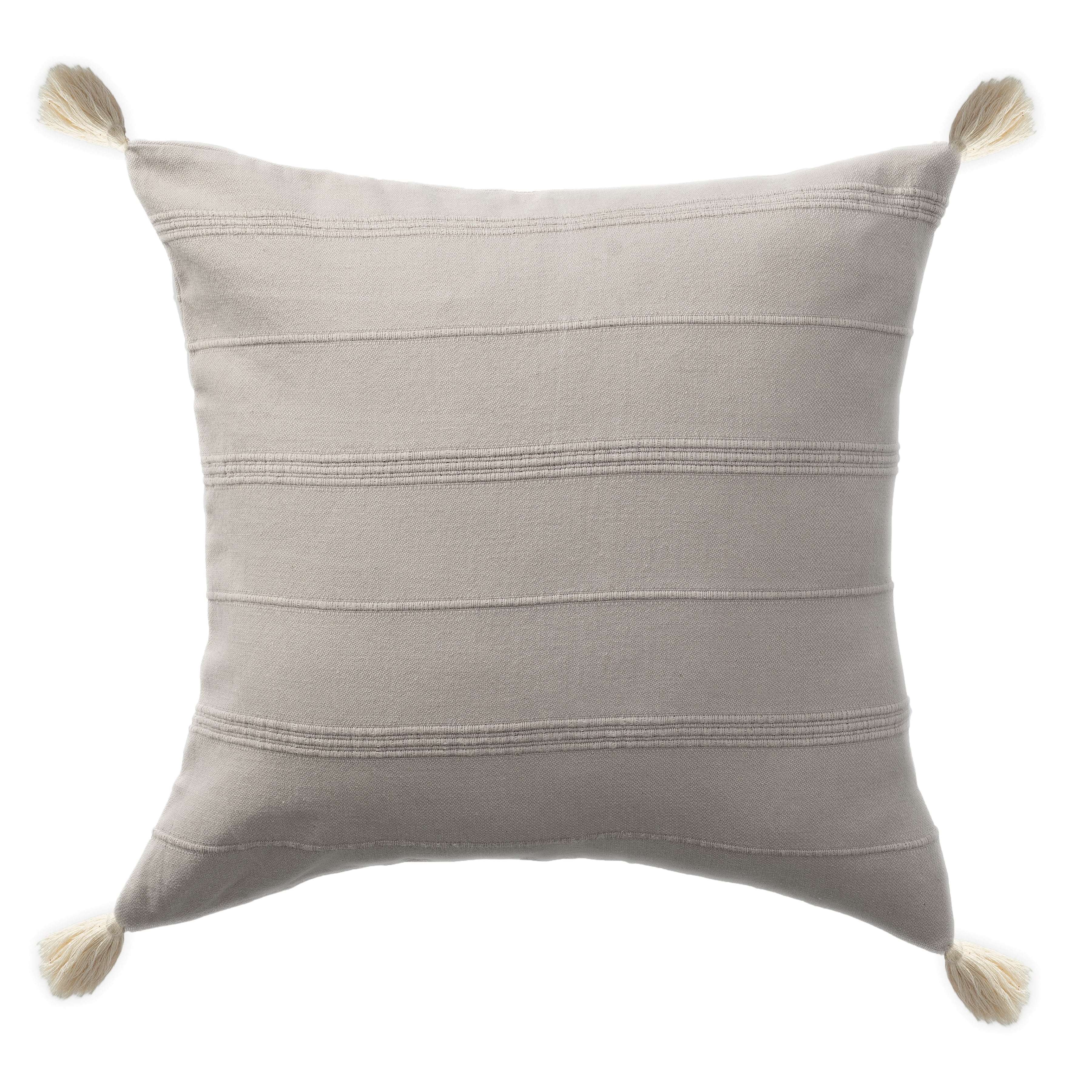 Silas Beige Organic Turkish Cotton Square Throw Pillow with Corner Tassels