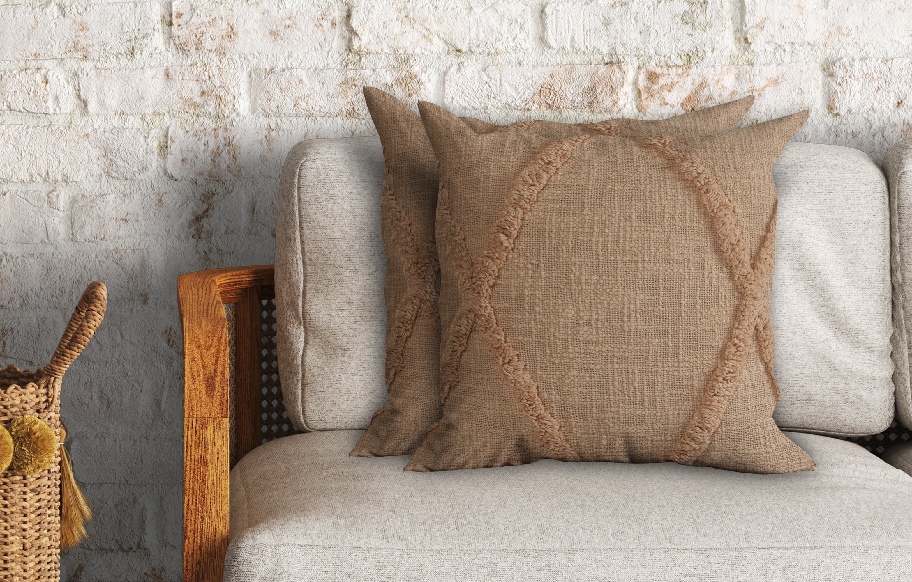 Ox Bay Sara Set of 2 Shag Diamond 18" x 18" Frappe Cotton Adult Decorative Throw Pillows