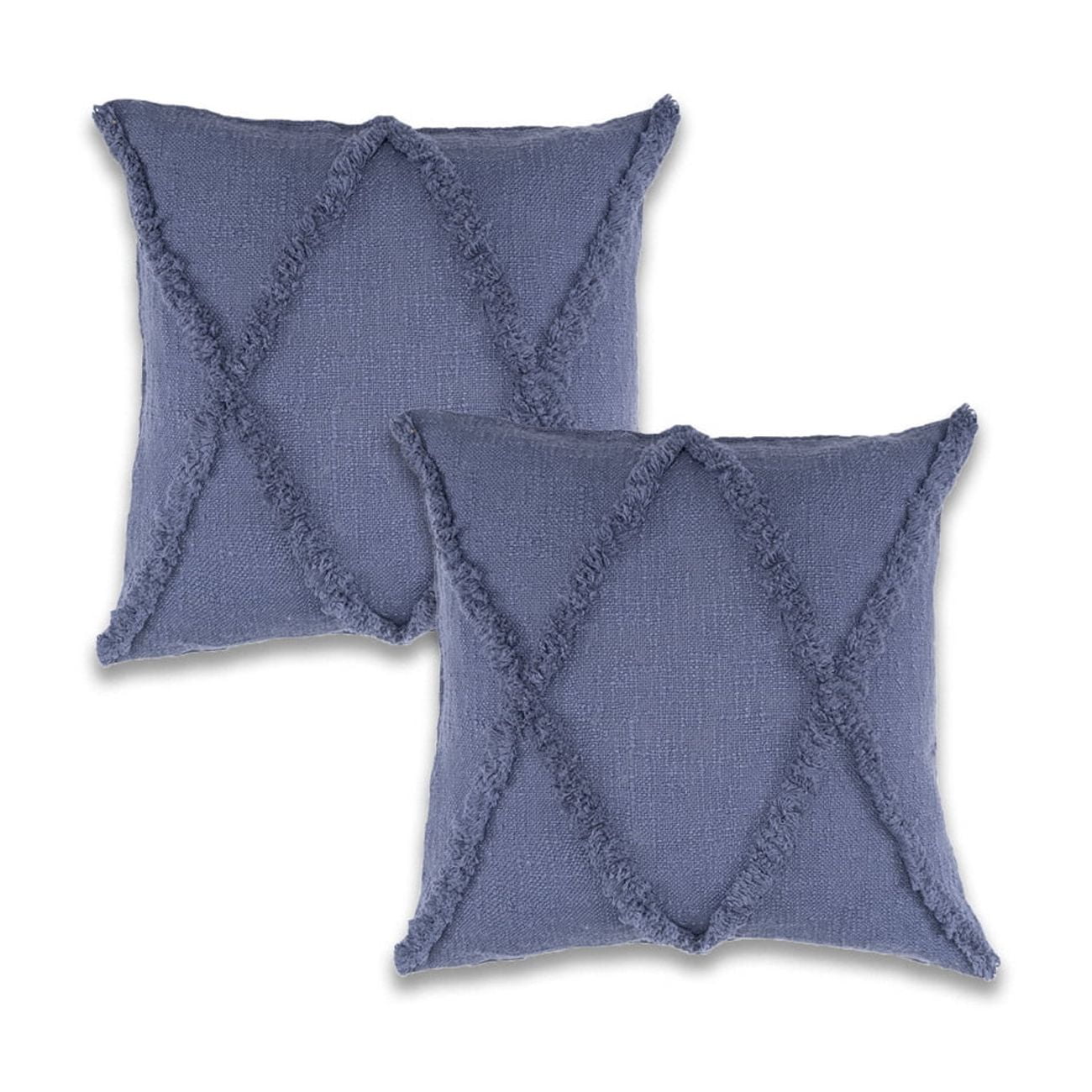 Harlow Hill Denim Blue Diamond Contemporary Cotton Polyfilled Throw Pillow Set of 2, 18" x 18"