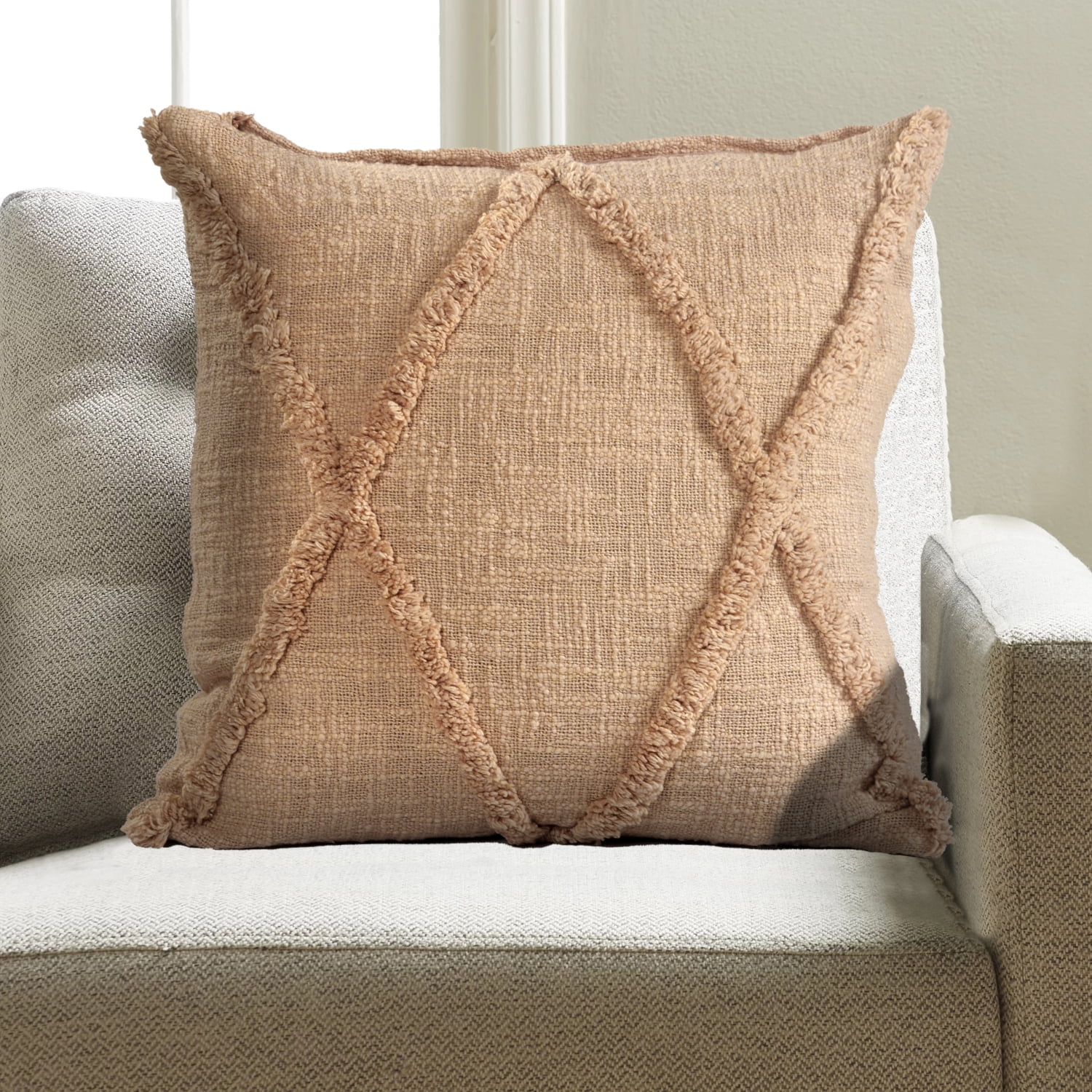 Ox Bay Sara Set of 2 Shag Diamond 18" x 18" Frappe Cotton Adult Decorative Throw Pillows