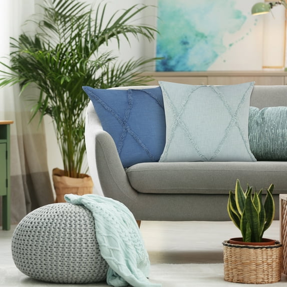 Laddha Home Designs Hand Woven Diamond Square Throw Pillow - 16" - Blue - Set of 2