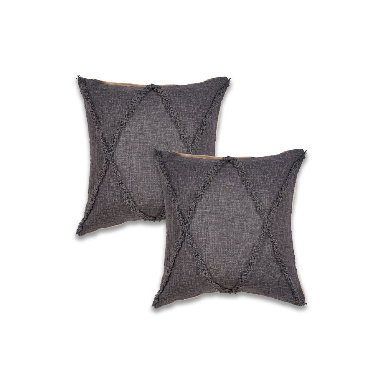 Ox Bay Sara Set of 2 Shag Diamond 20" x 20" Dark Gray Cotton Adult Decorative Throw Pillow Covers