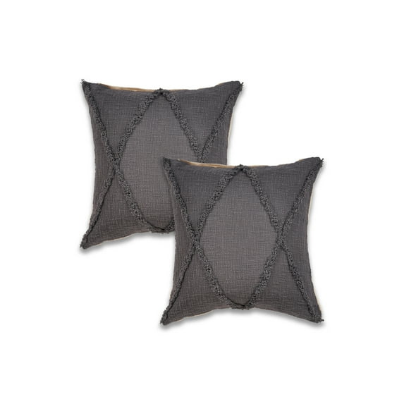 Ox Bay Sara Set of 2 Shag Diamond 20" x 20" Dark Gray Cotton Adult Decorative Throw Pillow Covers