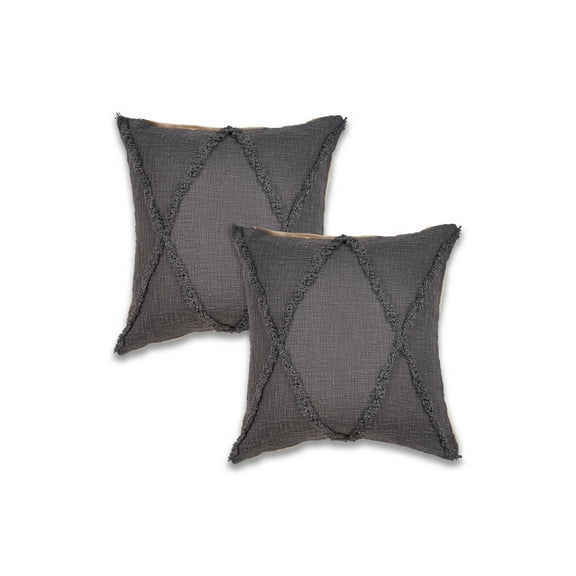Ox Bay Sara Set of 2 Shag Diamond 20" x 20" Dark Gray Cotton Adult Decorative Throw Pillow Covers