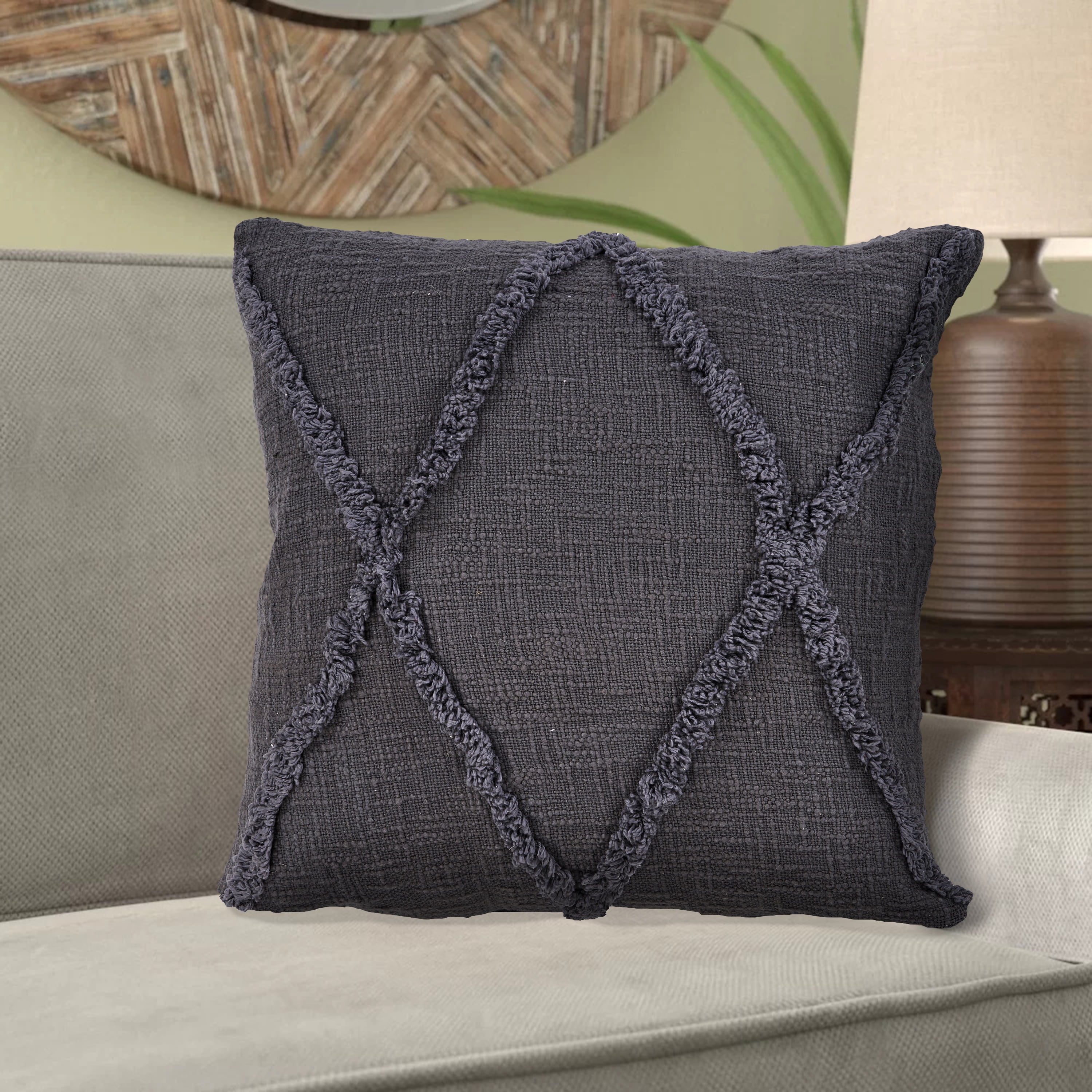 Ox Bay Sara Set of 2 Shag Diamond 20" x 20" Dark Gray Cotton Adult Decorative Throw Pillows