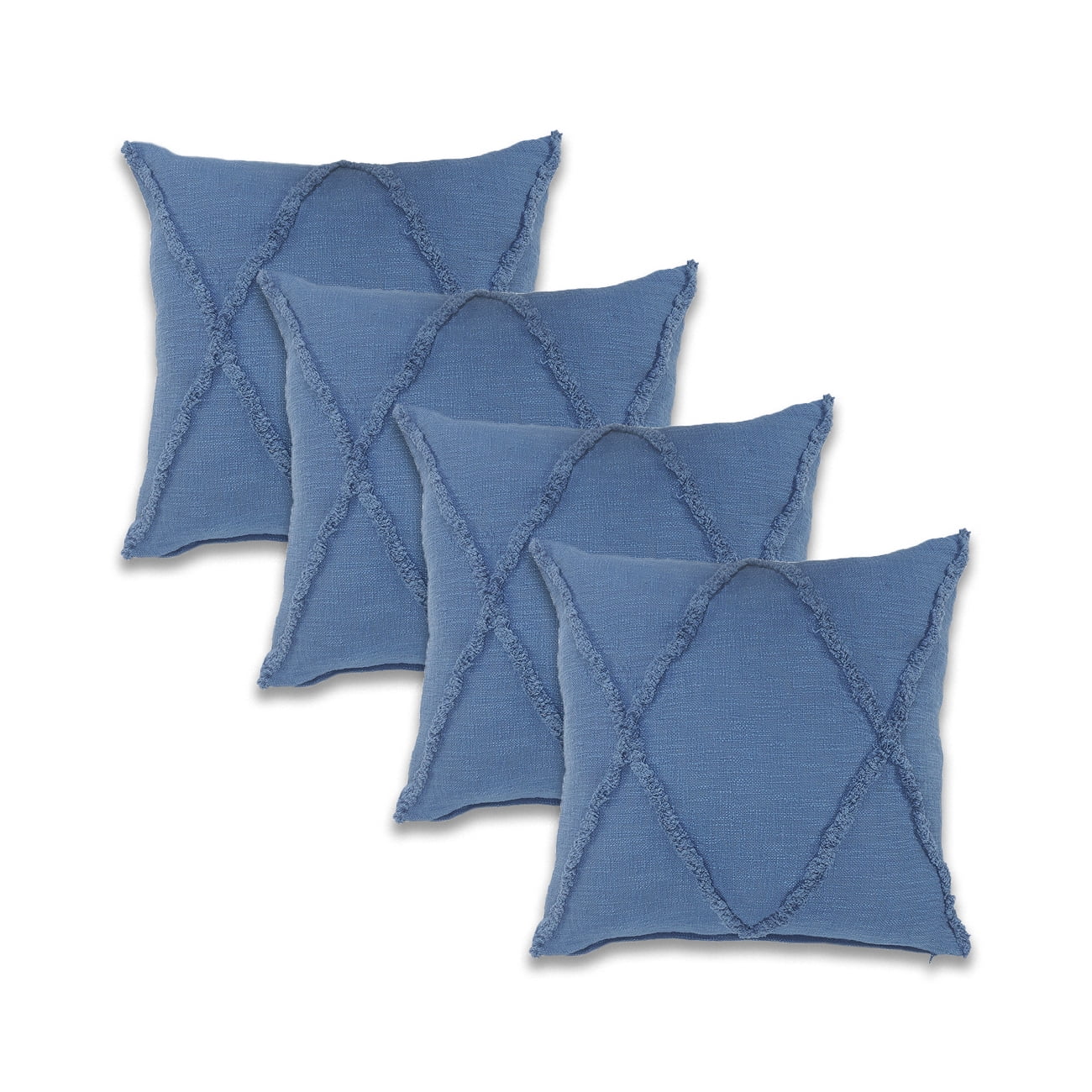 Ox Bay Sara Set of 4 Shag Diamond 18" x 18" Coronet Blue Cotton Adult Decorative Throw Pillow Covers