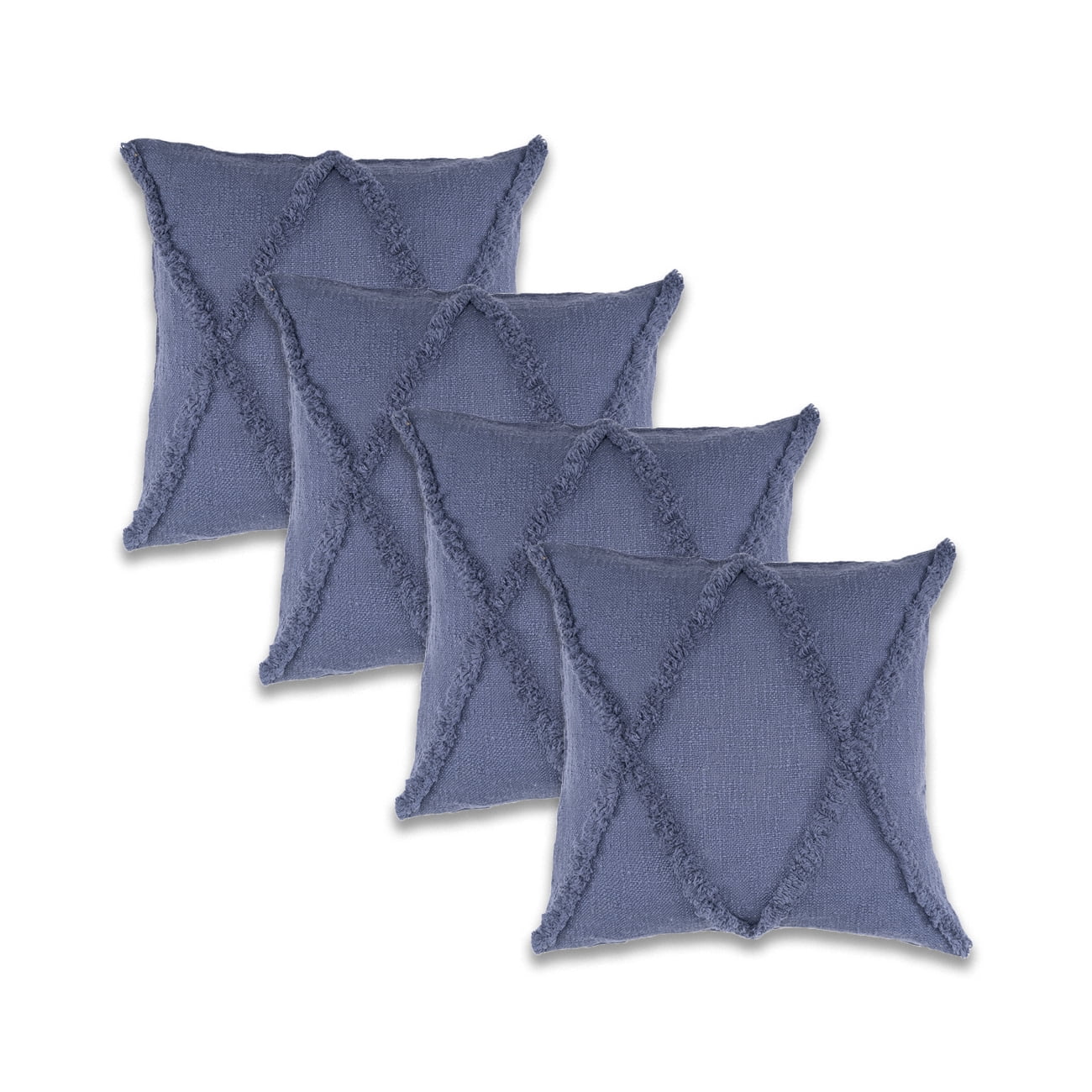 Ox Bay Sara Set of 4 Shag Diamond 18" x 18" Denim Cotton Adult Decorative Throw Pillow Covers