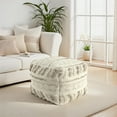 thumbnail image 1 of Ox Bay Seraphina Striped Handmade Wool Medium Square Pouf Ottoman, Taupe/Ivory, 18" x 18" x 14", 1 of 6