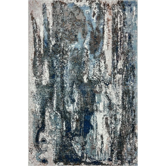 Ox Bay Serene 5' 3" x 7' 6" Blue and Gray Abstract Durable Performance Indoor Area Rug