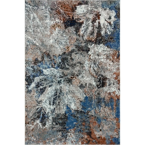 Ox Bay Serene 5' 3" x 7' 6" Blue and Gray Abstract Durable Performance Indoor Area Rug