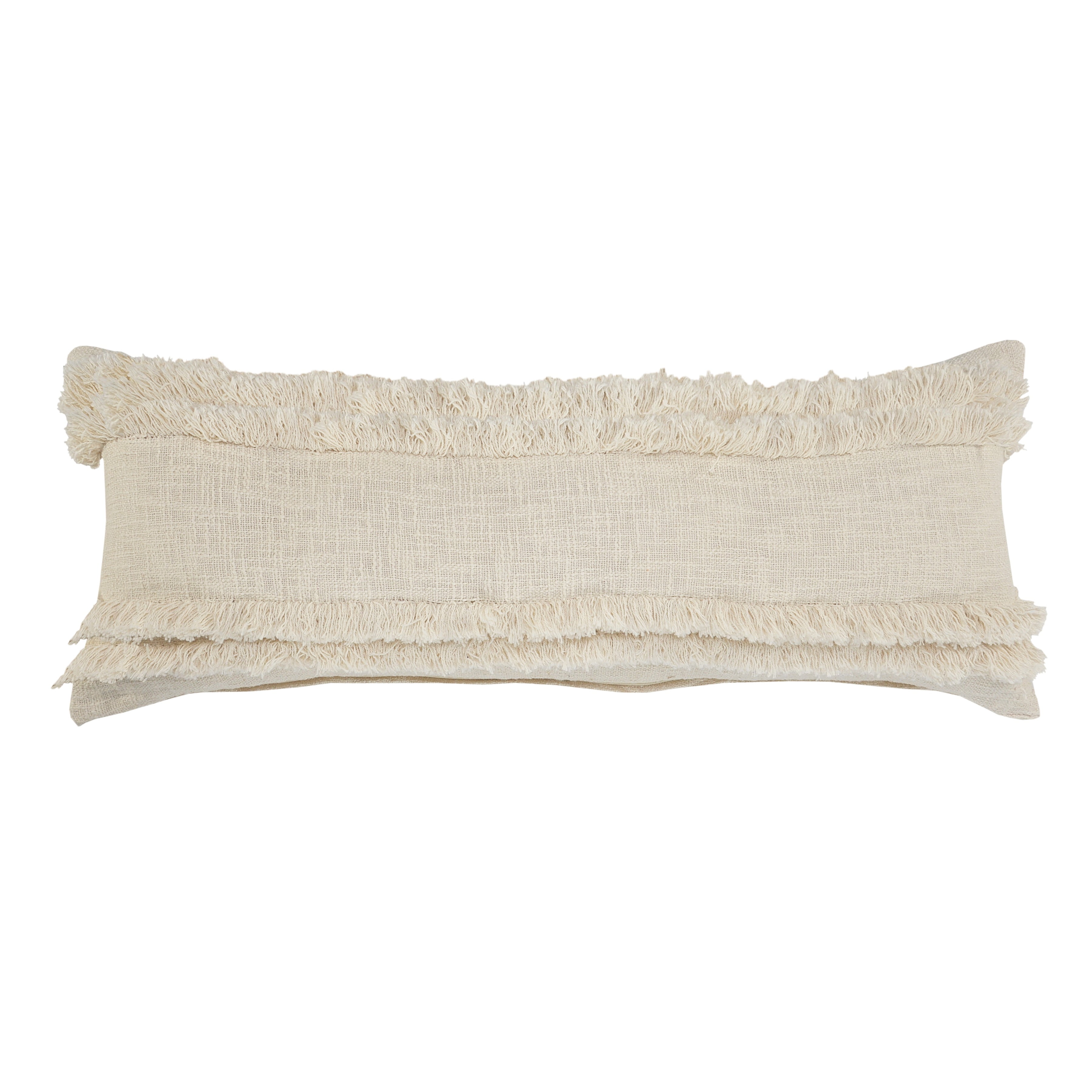 Cream Fringed Rectangular Lumbar Throw Pillow