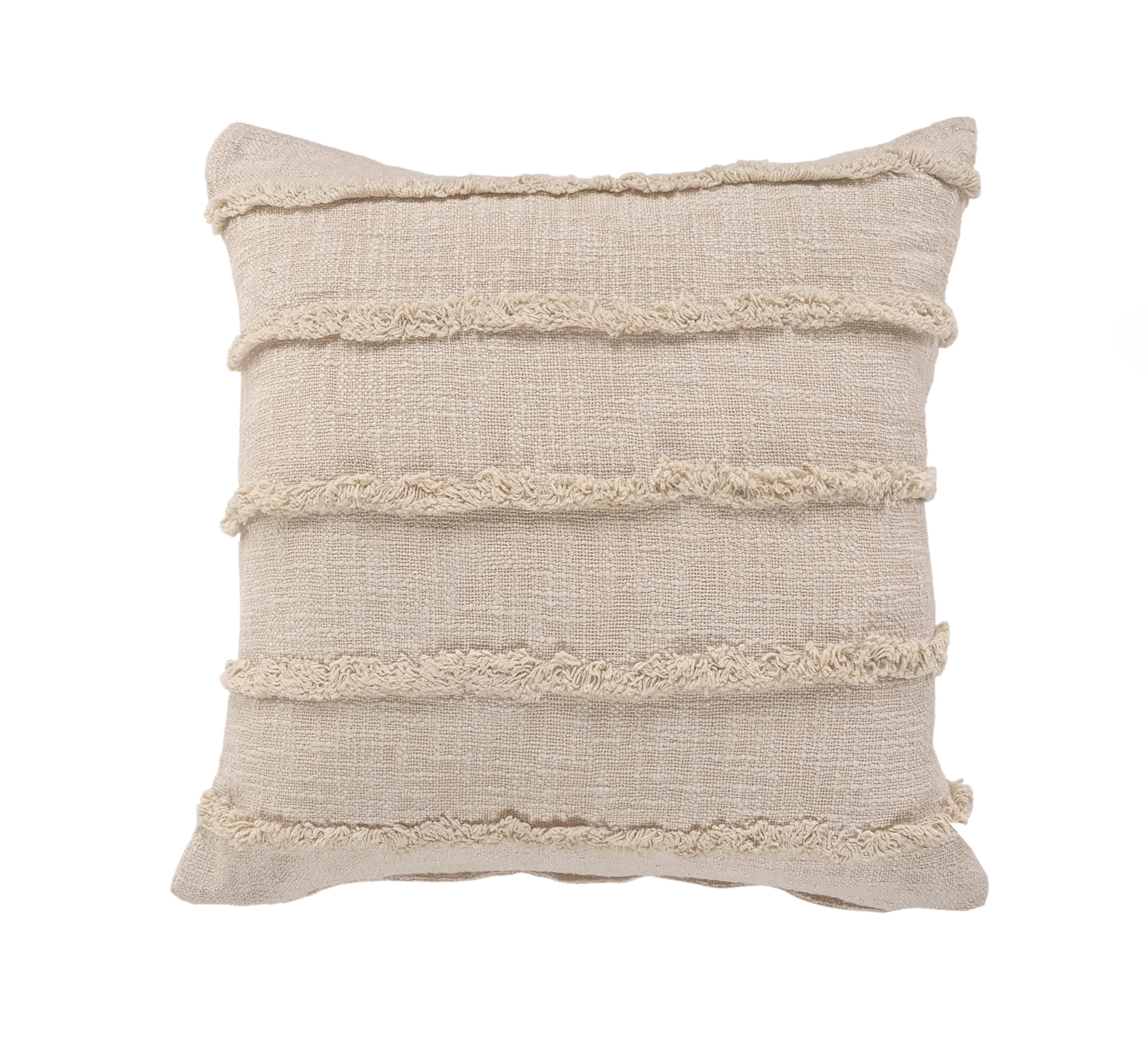 Ox Bay Sindy 20" x 20" Beige Shag Striped Cotton Adult Decorative Throw Pillow Cover