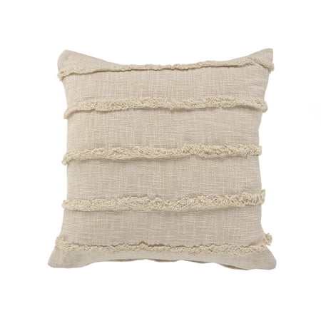 Ox Bay Sindy 20" x 20" Beige Shag Striped Cotton Adult Decorative Throw Pillow