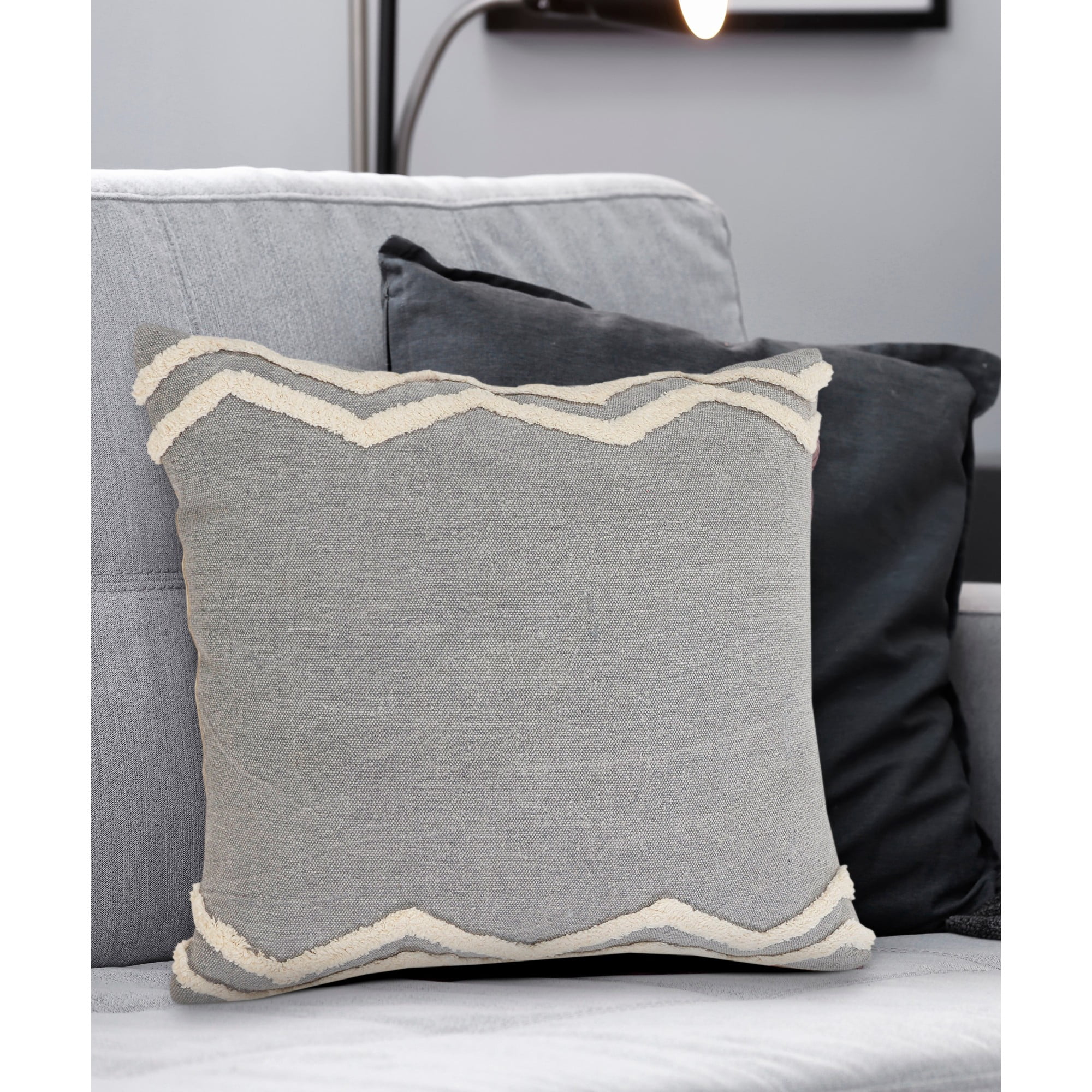 Laddha Home Designs Loomed Tufted Chevron Cotton Throw Pillow Cover - 20" - Gray and Cream