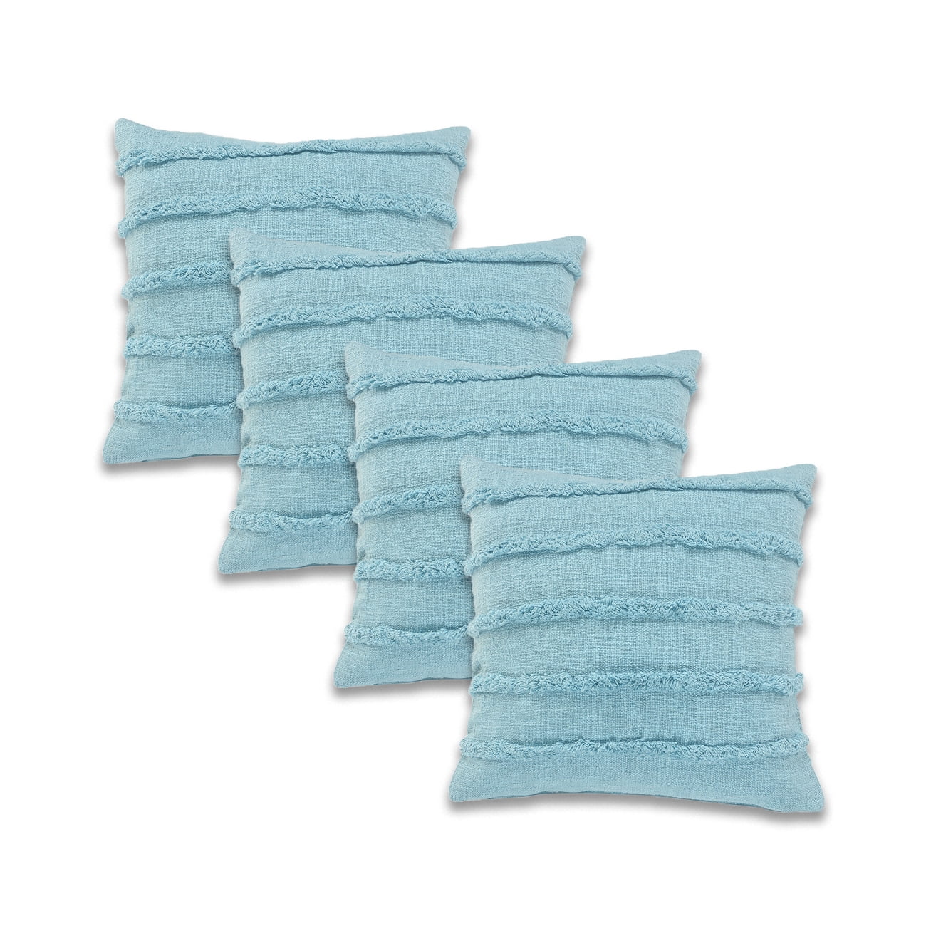 Ox Bay Sky Blue Solid Organic Cotton Square 4 Piece Pillow Feather Filled Set