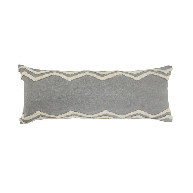 Ox Bay Soft Chevron Bordered Lumbar Throw Pillow, 14" x 36", Gray