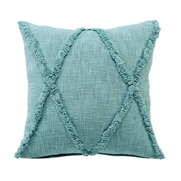 Ox Bay Sara 20" x 20" Canal Blue Shag Diamond Cotton Adult Decorative Throw Pillow