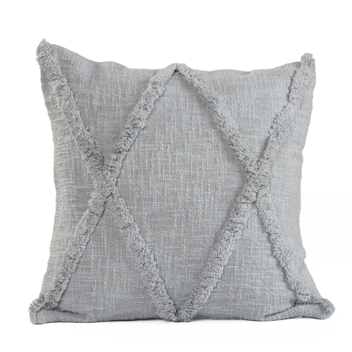 Gray Diamond Tufted Cotton Square Throw Pillow, 18"