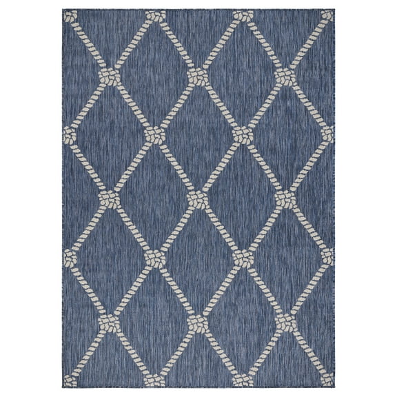 Ox Bay Sophie 3' x 5' Navy/White Nautical Rope Lattice Indoor/Outdoor Performance Area Rug