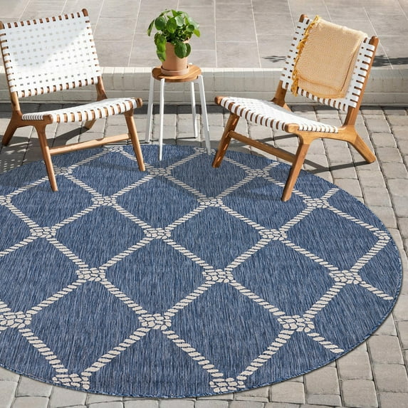Ox Bay Sophie 5'3" Round Navy Nautical Rope Indoor/Outdoor Area Rug